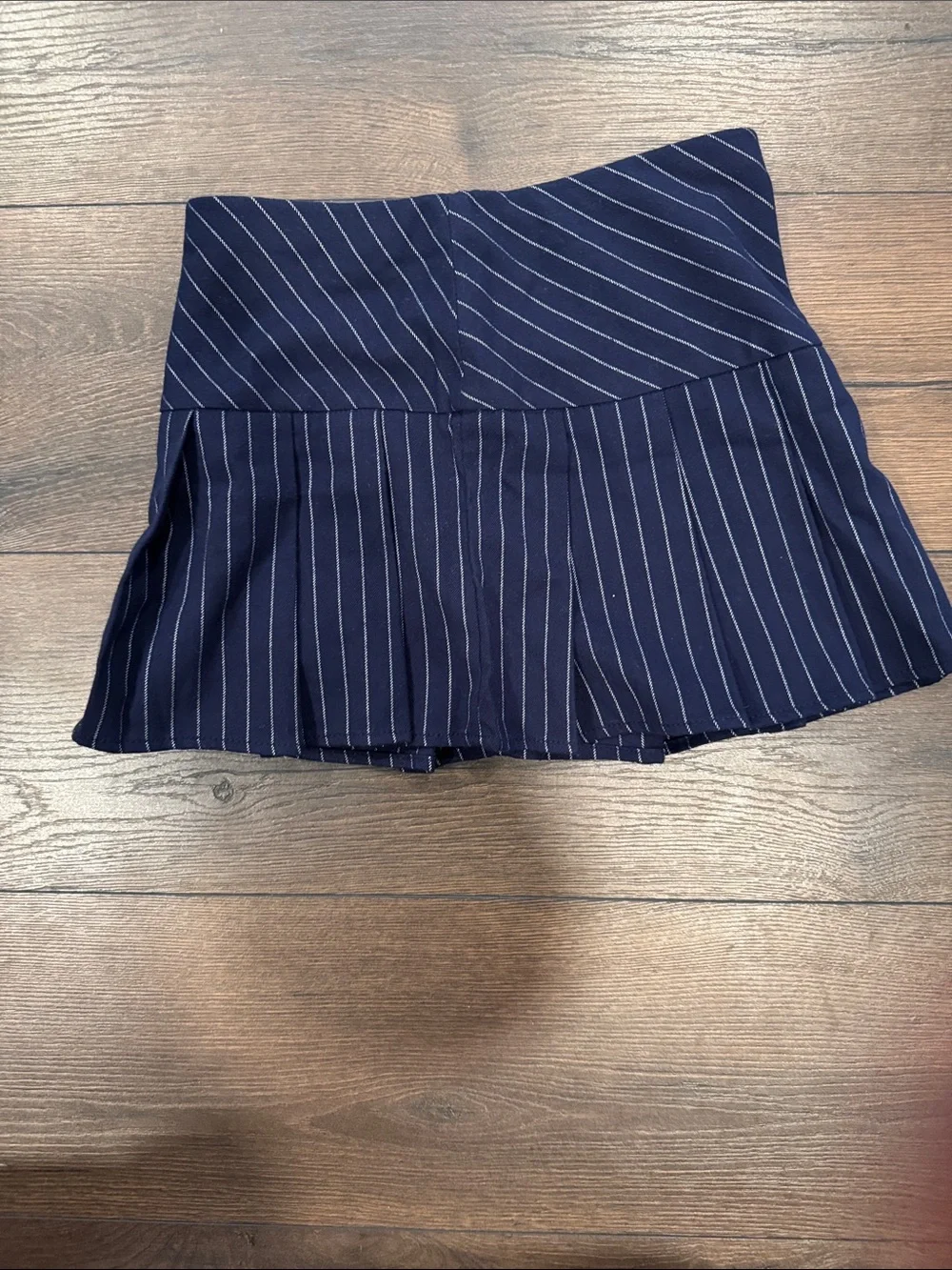 Old Navy Navy and White Pinstripe Pleated Mini Skirt